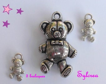 3 Teddy bear 3D / 35 and bear 15 mm sterling silver