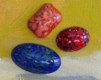 Vintage Art Glass Cabochon Three Pieces