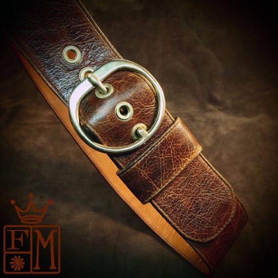 Brown leather Wide distressed ladies Hip belt Boho Bohemian luxury womens belt guitar strap made for You in USA by Freddie Matara