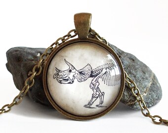 Dinosaur Necklace - Triceratops Fossil Pendant in Bronze - Dino Jewelry