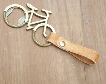 Minimalist Bicycle Bottle Opener / Gift For Biker / Bike Enthusiast / Leather Key Chain Attachment / Father's Day Gift / Unisex Gift