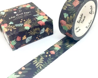 Black Floral Washi Tape Summer Flowers