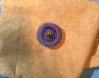 Hand needle felted wool,ultra violet,pin with strobe bead
