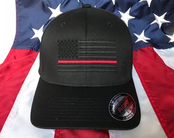Free personalization, Thin red line hat Fire fighter station blacked out American flag hat, fire cap, custom fire fighter gift embroider