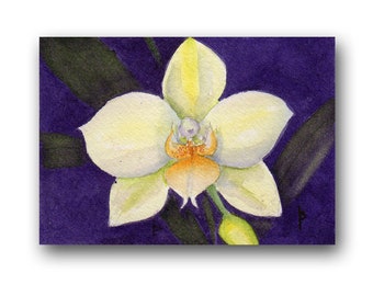 ACEO watercolor ORCHID original painting SFA miniature dollhouse mini