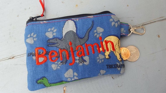 Dinosaur Coin Purse Personalized Boys Zipper Wallet Ear Bud