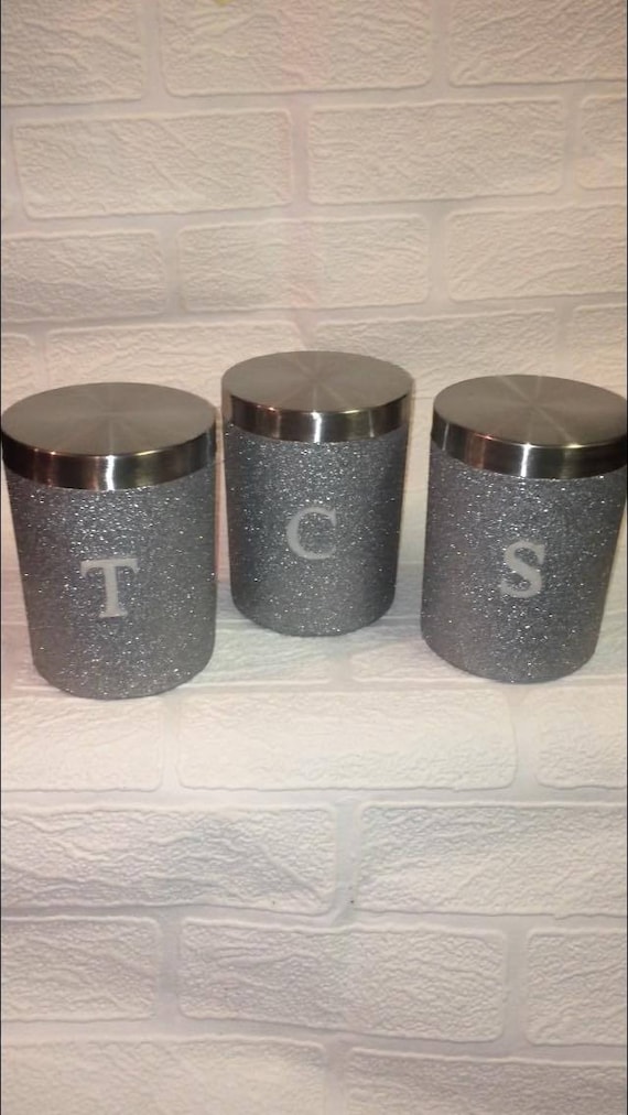 silver tea coffee sugar canisters silver glitter silver
