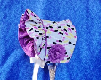 Ruffled Baby Bonnet Grey Purple Lime Green and Black