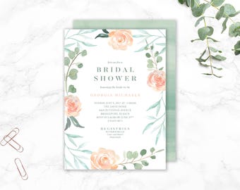 Blush + Sage Floral Bridal Shower Invitation