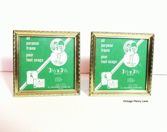 Vintage Brass Frames, Set of 2, Square, 3 1/2 x 3 1/2 inches