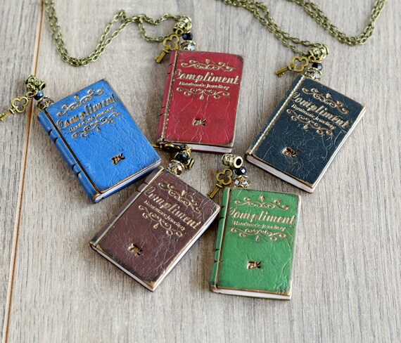 Mini book necklace Book jewelry Miniature book necklace Book