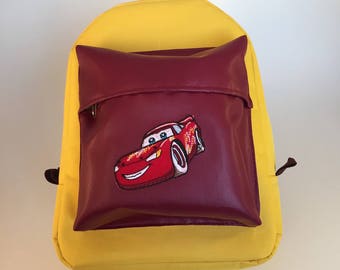 Sac à dos enfants en voitures pourpre jaune vif