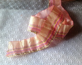 Vintage salmon pink crinkle effect Ribbon