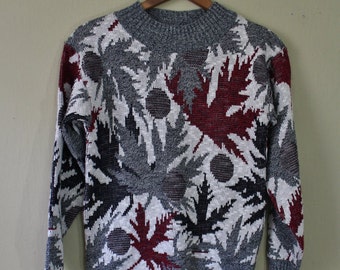 Vintage 80s Sweater - Ugly Sweater - Leaf Sweater - Boys Sweater - Boys Large - Bellocco