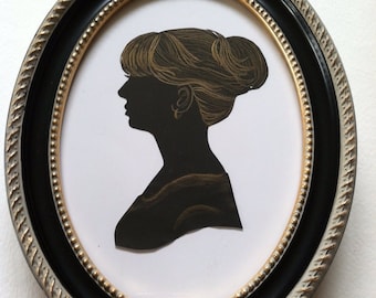 Framed Antique Style Custom Silhouette, 5x7, One Subject, Hand Cut and Hand Bronzed