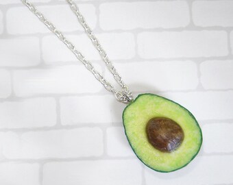 Avocado Necklace. Polymer clay food. Real look. Size avocado - 1 inch.