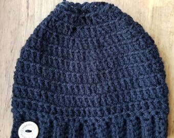 READY TO SHIP black Bun Beanie