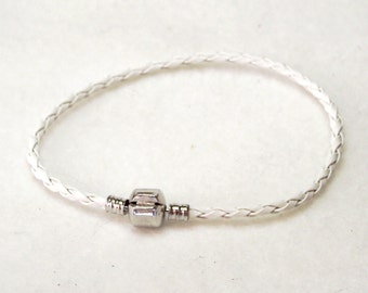 20cm (8") Braided Leather European Charm Bracelet in White