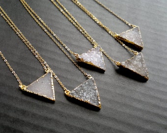 Druzy Necklace Druzy Triangle Necklace Gold Edged Druzy Drusy Jewelry Natural Color Stone Necklace Gold Druzy Necklace Stone Jewelry Simple
