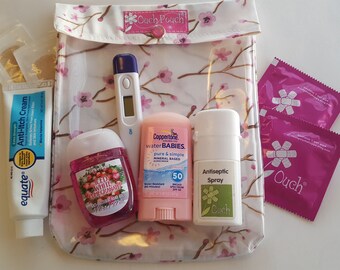 Pink Cherry Blossoms Ouch Pouch Travel Bag Large 6x8 Clear Front First Aid Organizer Purse Car Diaper Baby Shower Favor Valentines Day Gift