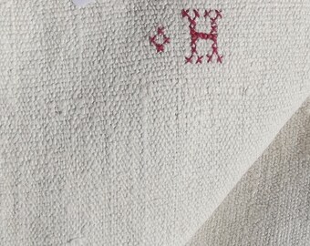 Vintage French Fabric Woven Chanvre organic primitive linen 19th century hemp textile