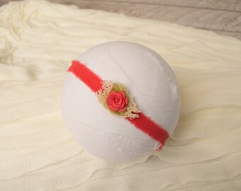 Newborn Tieback, Baby Headband, Bright Coral Tieback, Newborn Headband, Newborn Headband, Baby Headband, Baby Tieback