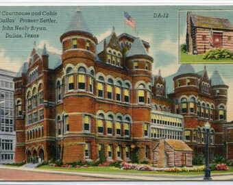 Court House Pioneer Log Cabin Dallas Texas postcard