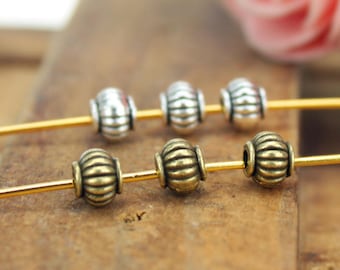 50 Tiny beads Bronze Silver spacer beads 5 x 4mm metal beads Loose pumpkin beads Spacers Bracelet Ribbed beads DIY beading Jewelry supplies
