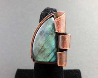 Labradorite ring-copper metalwork ring