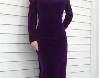 Purple Velvet Gown Formal 80s Romantic Long Dress XS