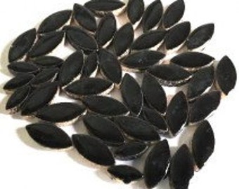 Black Glazed Ceramic Petal Leaves Mix (35-40)//Mosaic Supplies//Mosaic Pieces//Crafts//Mosaic Tiles