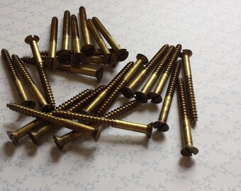 25 - Vintage 2 1/2" Brass Wood Screws, Flat Head Screws, Slotted Screws, Salvaged Hardware, Vintage Hardware, Woodworking Supply