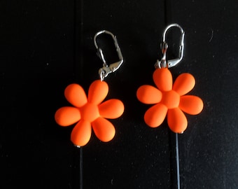 Orange flower girl earrings
