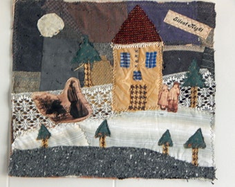 Art quilt/Fabric collage/Story quilt/Applique/Quilt/Vintage textile/Vintage photos/Christmas/Wall hanging/Fiber/Art/Textile/Recycled/Fabric