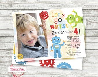 Robot Birthday Photo Invitation - Printable Photo Birthday Invitation - Robot Party Supplies - Digital File