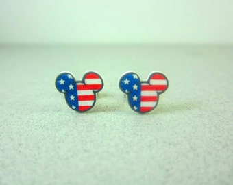 Mickey Mouse 4th of July Earrings, Mickey Mouse Jewelry, Mickey Earrings, Disney Jewelry, Disney Earrings, America Earrings, Mickey Bracelet