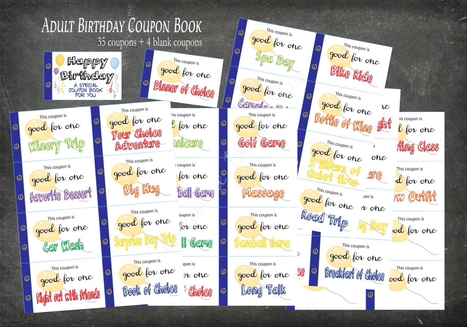 Birthday Coupon Book For Adults 35 Coupons 4 Blank Adult