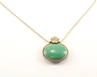 Vintage Large Oval Green Turquoise Necklace 925 Sterling Silver NC 888
