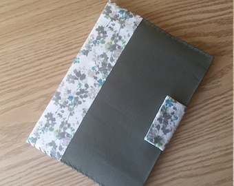 Reusable Notebook Cover - Cream Floral with Olive Green