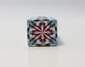 Polymer Clay Cane, Raw, Unbaked, Kaleidoscope, Turquoise, Red, Black, White