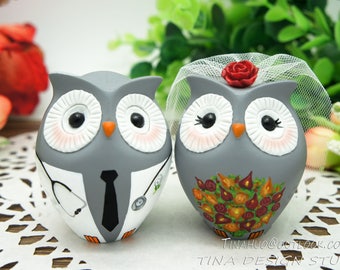Owl Wedding Cake Topper,Doctor Wedding Cake Topper,Doctor Groom And bride Wedding Cake Topper,Owl Gifts,Doctor Gift