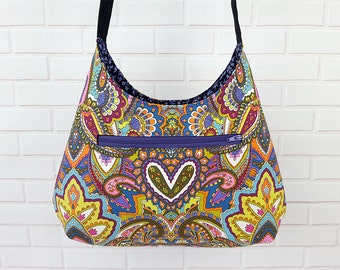 Shoulder Bag Indian Summer, Womens Handbag, Gift for Mum, Bohemian Hobo Bag, Boho Shoulder Bag, Fabric Cotton Vegan Bag