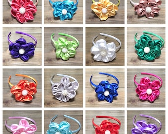 CHOOSE COLOR- Girls Headbands; Toddler Headbands; Satin Flowers; Christmas Headband; Headbands for Girls; Holiday Headbands; Baby Headbands