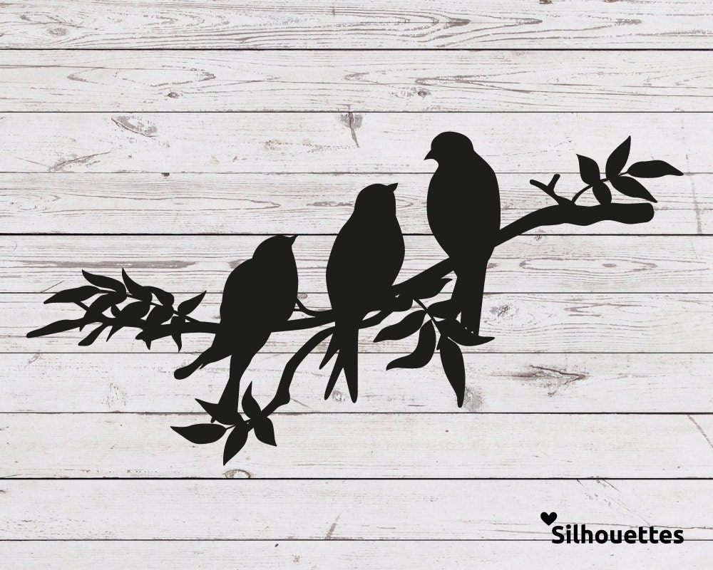 Download SVG 3 birds on a branch silhouette Vector file for cricut