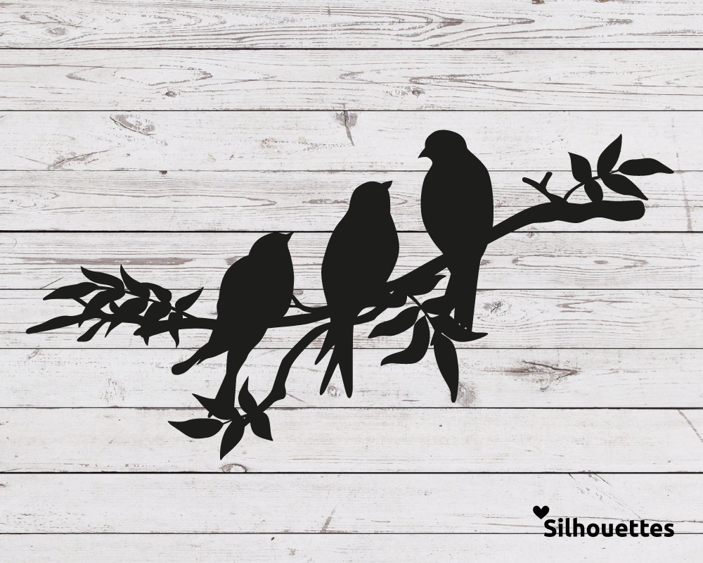 SVG 3 birds on a branch silhouette Vector file for cricut