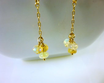 Tiny Welo Ethiopian Opal Threader Chakra Earrings, Root & Sacral Chakras, Healing Energy Chakra Jewelry