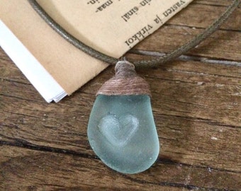Sea Glass Heart Necklace, Sea Glass pendant, Hemp and seaglass necklace.