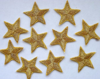 Gold star patches > embroidered > iron-on > 1" (25mm) from point to point > hand finished