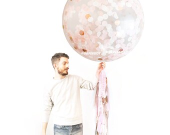 Giant Confetti Balloon - Blush and Rose Gold / Jumbo Balloon Tassel / Birthday Decorations / Fringe / Wedding Balloons