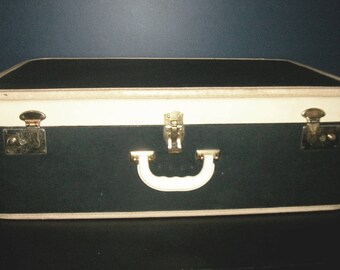 Vintage Black and White Hardshell Suitcase